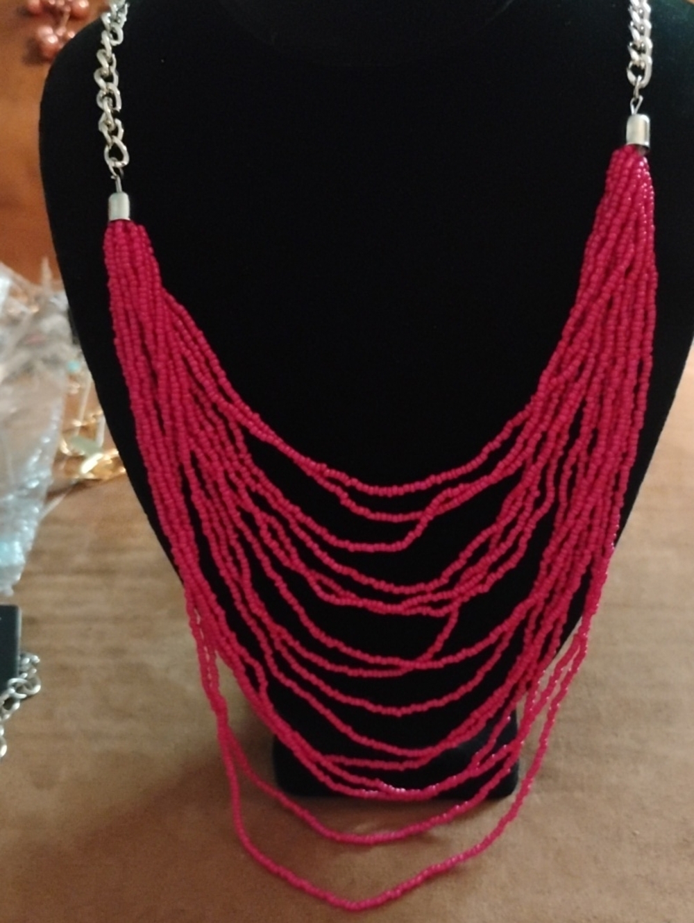 paparazzi Multi-Strand Hot Pink Beaded Necklace